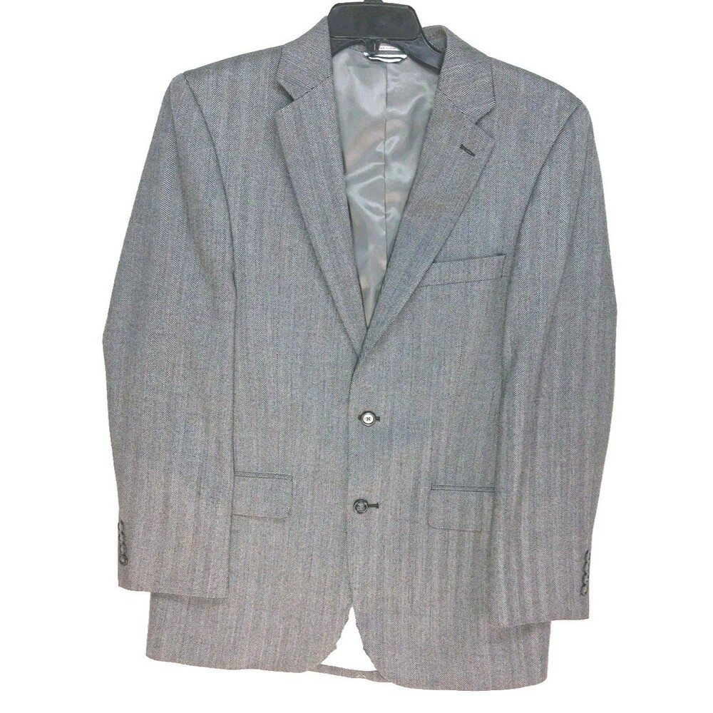 Saddlebred Men Sport Coat Blazer Gray Herringbone Lamb Wool Blend 40R Heritage